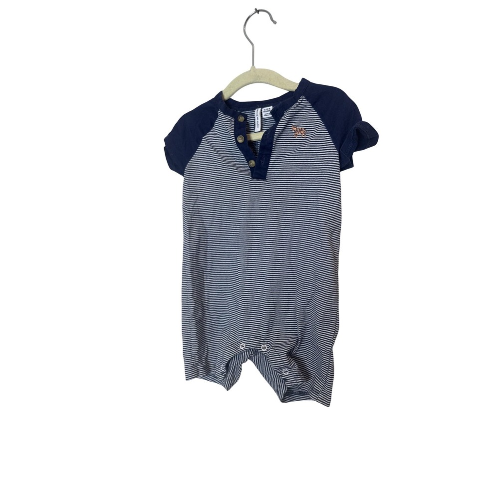 Janie And Jack Romper Baby Boys 12-18 Months Blue Stripe Henley One Piece
